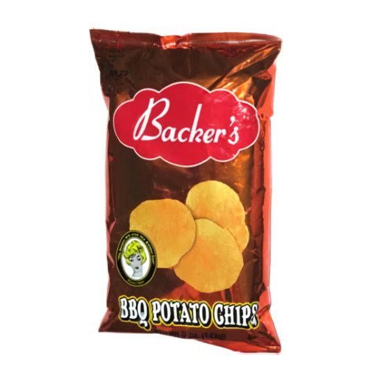 A bag of potato chips with the name backer 's on it.