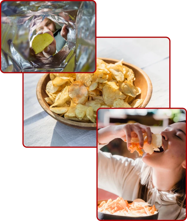 A collage of pictures with people eating food.